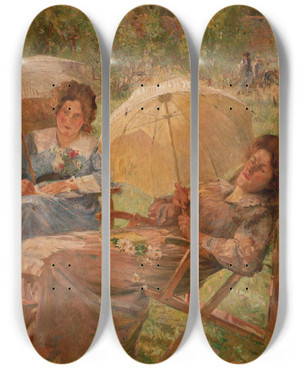 Triptych art skateboard deck of Eliseu Visconti Cura De Sol by Eliseu Visconti (1866-1944)