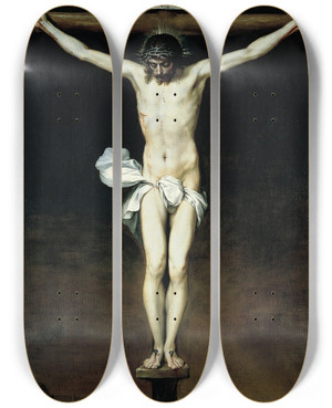 Triptych art skateboard deck of Alonso Cano Cristo Crucificado by Alonso Cano (1601-1667)
