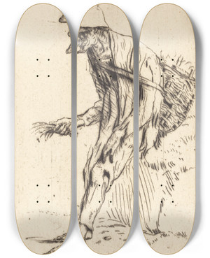 Triptych art skateboard deck of Alphonse Legros Chickweed Merchant Marchand De Mouron by Alphonse Legros (1837-1911)
