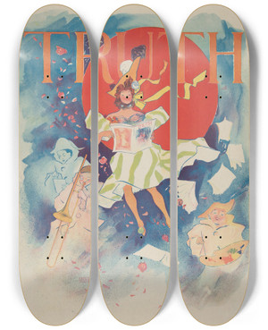 Triptych art skateboard deck of Ernest Haskell Truth by Ernest Haskell (1876-1925)