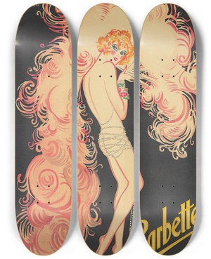 Triptych art skateboard deck of Charles Gesmar Barbette by Charles Gesmar (1900-1928)