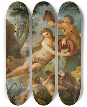 Triptych art skateboard deck of Charlesjoseph Natoire La Source by Charles Joseph Natoire (1700-1777)
