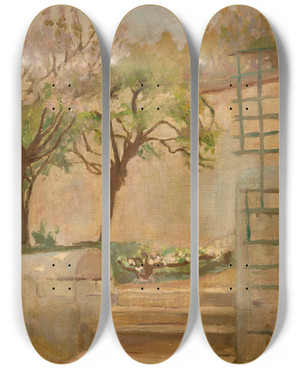 Triptych art skateboard deck of Jacek Malczewski Landscape With Small Stairs by Jacek Malczewski (1854-1929)