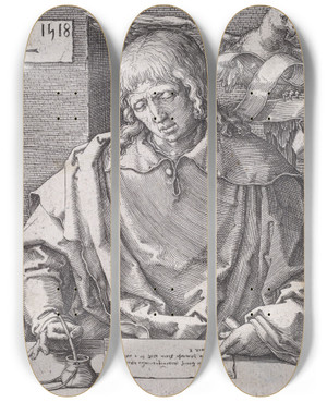 Triptych art skateboard deck of Lucas Van Leyden Saint John by Lucas Van Leyden (1494-1533)