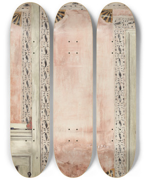 Triptych art skateboard deck of Mildred E Bent Stencilled Wall_5 by Mildred E Bent