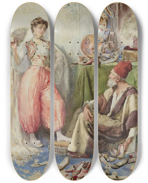 Triptych art skateboard deck of Amedeo Simonetti The Harems Cobbler_2 by Amedeo Simonetti (1874-1922)