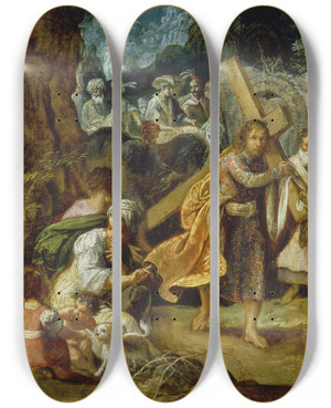 Triptych art skateboard deck of Adam Elsheimer Emperor Heraclius Entry Into Jerusalem by Adam Elsheimer (1578-1610)