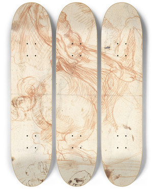 Triptych art skateboard deck of Giuseppe Cesari Equestrian Study by Giuseppe Cesari (1568-1640)