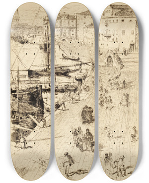 Triptych art skateboard deck of Frank Duveneck Riva Degli Schiavoni Ii by Frank Duveneck (1848-1919)