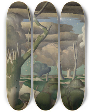 Triptych art skateboard deck of Colin Gill Observation Of Fire by Colin Gill (1892-1940)