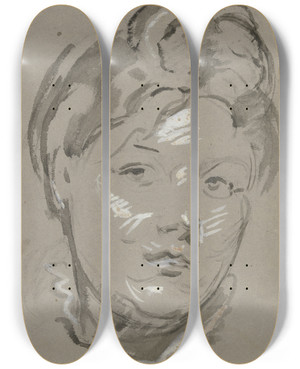 Triptych art skateboard deck of Philipp Rumpf Womans Head by Philipp Rumpf (1821-1896)