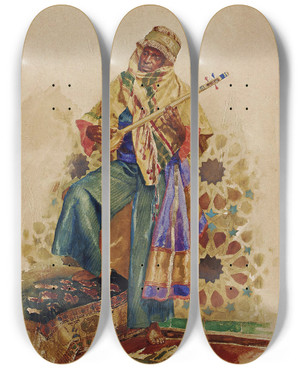 Triptych art skateboard deck of Rudolf Ernst An Arab Musician by Rudolf Ernst (1854-1932)