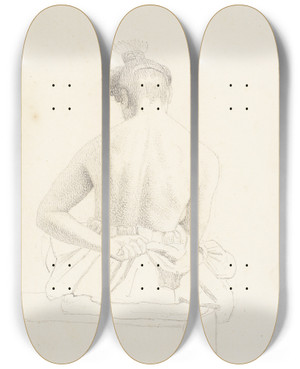 Triptych art skateboard deck of Christen Kbke Siddende Kvindelig Model Set Bagfra_1 by Christen Kobke (1810-1848)