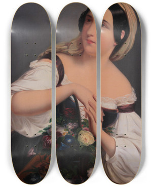 Triptych art skateboard deck of Mihael Stroj Mdchen Mit Blumenkorb by Mihael Stroj (1803-1871)