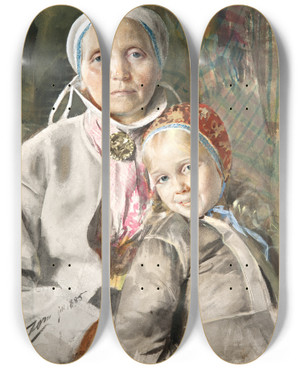 Triptych art skateboard deck of Anders Zorn Mona And Karin by Anders Zorn (1860-1920)