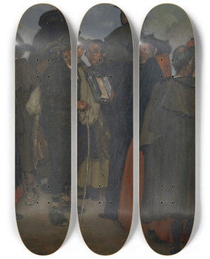 Triptych art skateboard deck of Ignacio Zuloaga Spaanse Boeren Op De Markt by Ignacio Zuloaga (1870-1945)