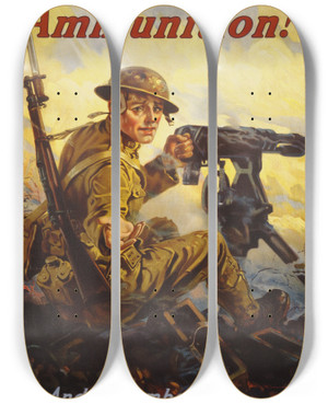 Triptych art skateboard deck of Vincent Lynel Ammunition And Remember Bonds Buy Bullets by Vincent Lynel (19-20-)