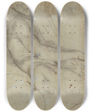 Triptych art skateboard deck of Annibale Carracci Satyr Holding A Roundel by Annibale Carracci (1560-1609)