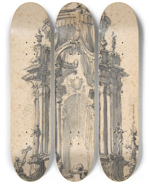 Triptych art skateboard deck of Giovanni Battista Natali Iii Design For A Stage Set_3 by Giovanni Battista Iii Natali (1698-1765)