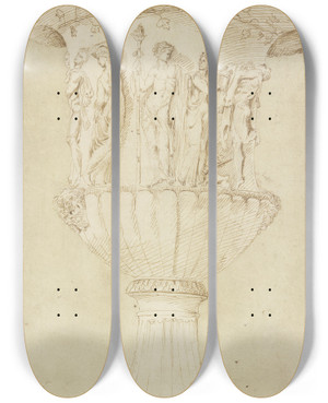 Triptych art skateboard deck of Charles Errard Kylix Mit Dionysischer Prozession Vase Borghese by Charles Errard (1606-1689)