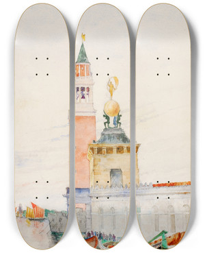 Triptych art skateboard deck of Cass Gilbert Venice by Cass Gilbert (1859-1934)