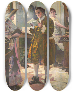 Triptych art skateboard deck of Sm Arthurs Benjamin Franklin Printer Philadelphia by S.M. Arthurs (19-20-)