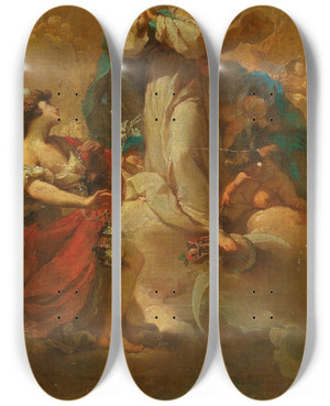 Triptych art skateboard deck of Ubaldo Gandolfi The Immaculate Conception With Angels by Ubaldo Gandolfi (1728-1781)