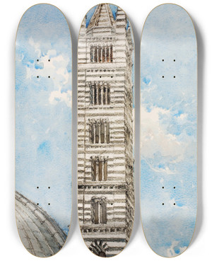 Triptych art skateboard deck of Cass Gilbert Cathedral Tower Siena by Cass Gilbert (1859-1934)