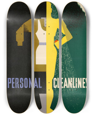Triptych art skateboard deck of Abram Games Personal Cleanliness by Abram Games (1914-1996)