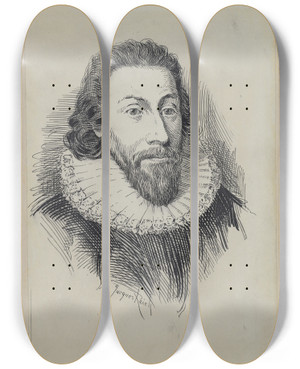 Triptych art skateboard deck of Jacques Reich John Winthrop by Jacques Reich (1852-1923)