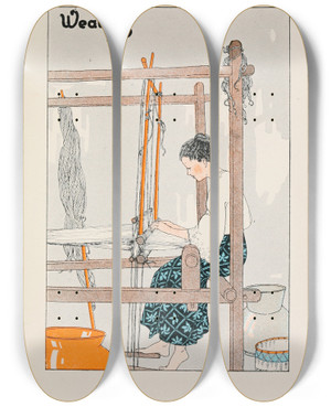 Triptych art skateboard deck of Miska Petersham Weaving by Miska Petersham