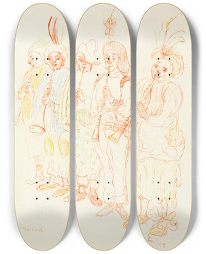 Triptych art skateboard deck of James Ensor Muzikanten Ii by James Ensor (1860-1949)