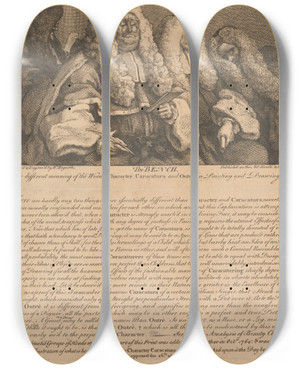 Triptych art skateboard deck of William Hogarth The Bench by William Hogarth (1697-1764)