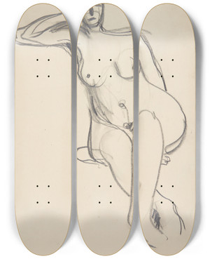 Triptych art skateboard deck of Harald Giersing Siddende Kvindelig Model_4 by Harald Giersing (1881-1927)