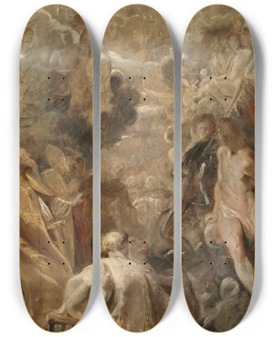 Triptych art skateboard deck of Peter Paul Rubens All Saints by Peter Paul Rubens (1577-1640)