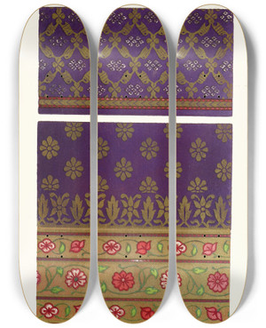 Triptych art skateboard deck of John Charles Robinson Indian Silk And Gold Tissues by John Charles Robinson (1824-1913)