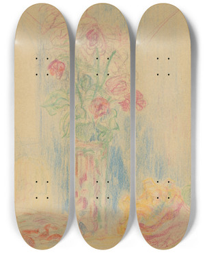 Triptych art skateboard deck of James Ensor Vaas Met Bloemen En Schelp by James Ensor (1860-1949)