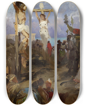 Triptych art skateboard deck of Henryk Siemiradzki Christian Golgotha Sketch by Henryk Siemiradzki (1843-1902)
