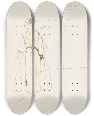 Triptych art skateboard deck of Paul Gavarni Arlesienne by Paul Gavarni (1804-1866)