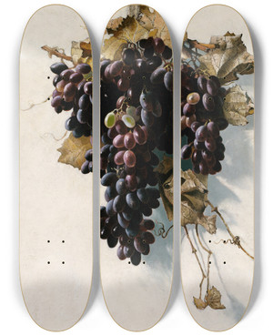 Triptych art skateboard deck of Edwin Deakin Still Life With Grapes by Edwin Deakin (1838-1923)