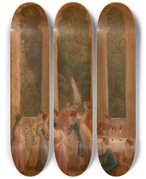 Triptych art skateboard deck of Thomas Stothard The Dance by Thomas Stothard (1755-1834)
