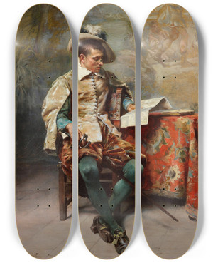 Triptych art skateboard deck of Cesare Auguste Detti Far Away Thoughts by Cesare Auguste Detti (1847-1914)