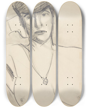 Triptych art skateboard deck of Harald Giersing Hoved Og Bryst Af En Kvinde by Harald Giersing (1881-1927)