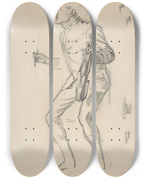 Triptych art skateboard deck of George Du Maurier Gecko Study From Life by George Du Maurier (1834-1896)