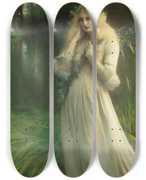 Triptych art skateboard deck of Pascaladolphejean Dagnanbouveret Ophelia by Pascal-Adolphe-Jean Dagnan-Bouveret (1852-1929)