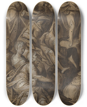 Triptych art skateboard deck of Anthonie Van Blocklandt Saint John Preaching by Anthonie Van Blocklandt (1533-1583)