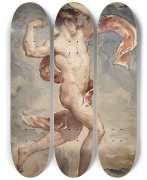 Triptych art skateboard deck of Adolphe Lonard De Mol Allegorical Figure by Adolphe Leonard De Mol