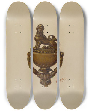 Triptych art skateboard deck of William L Antrim Door Knocker_3 by William L Antrim