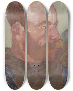 Triptych art skateboard deck of Helmer Osslund Navvy by Helmer Osslund (1866-1938)