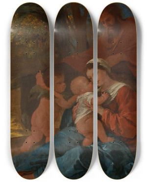 Triptych art skateboard deck of Nicolas Poussin The Rest On The Flight Into Egypt_2 by Nicolas Poussin (1594-1665)